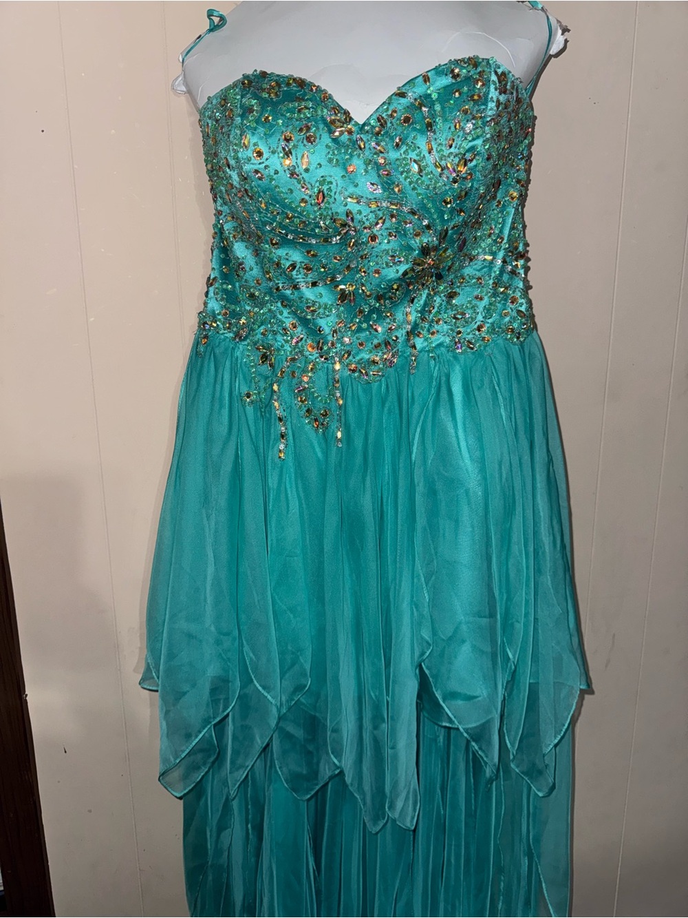 Teal beaded mermaid prom dress